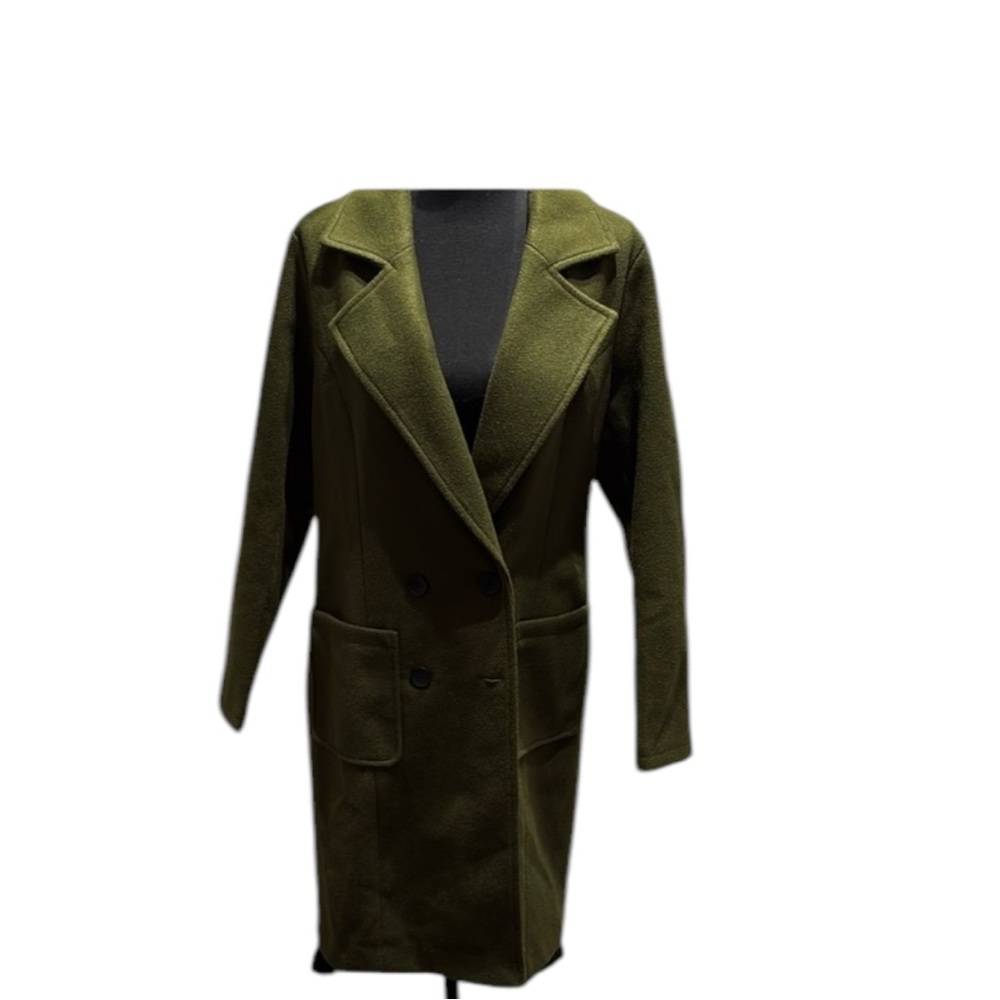 Olive green double breasted wool and polyester  size large coat.NWT